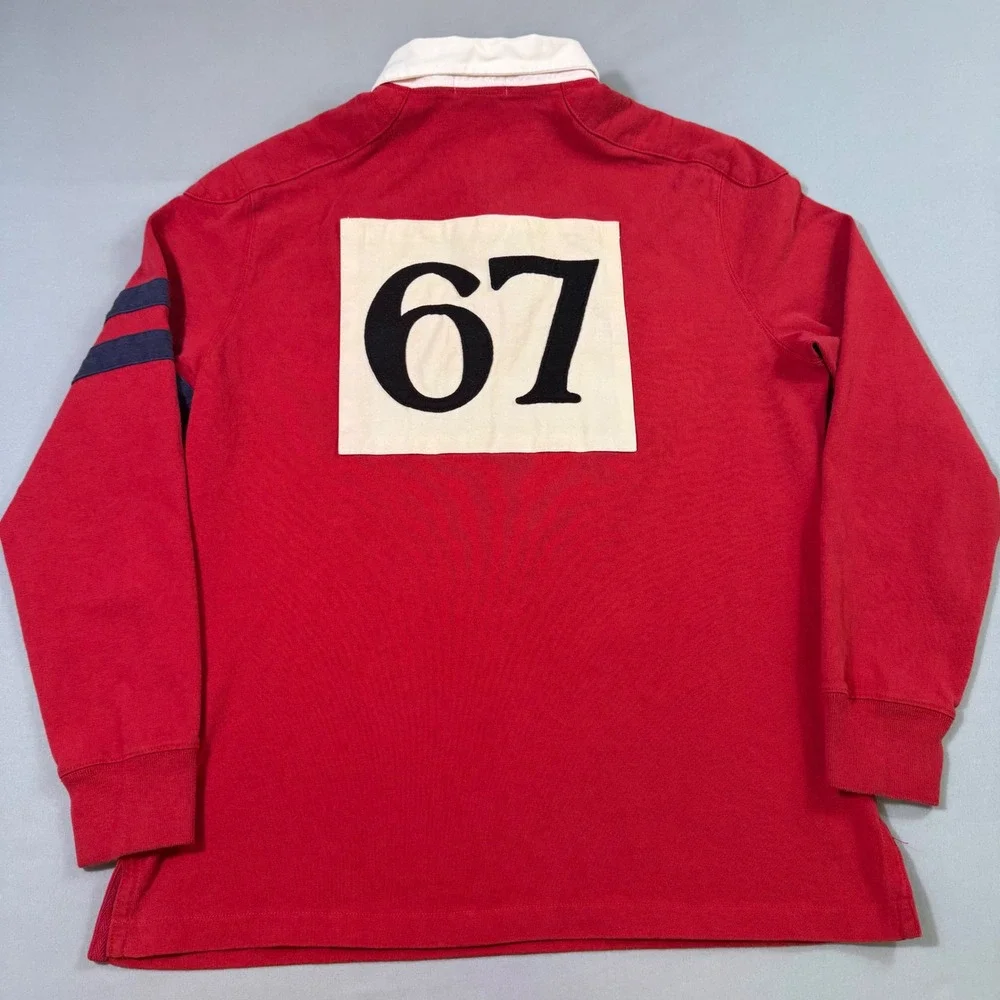 Polo Ralph Lauren Rugby Shirt Mens Large Red Custom Fit 67 Patch Long Sleeve